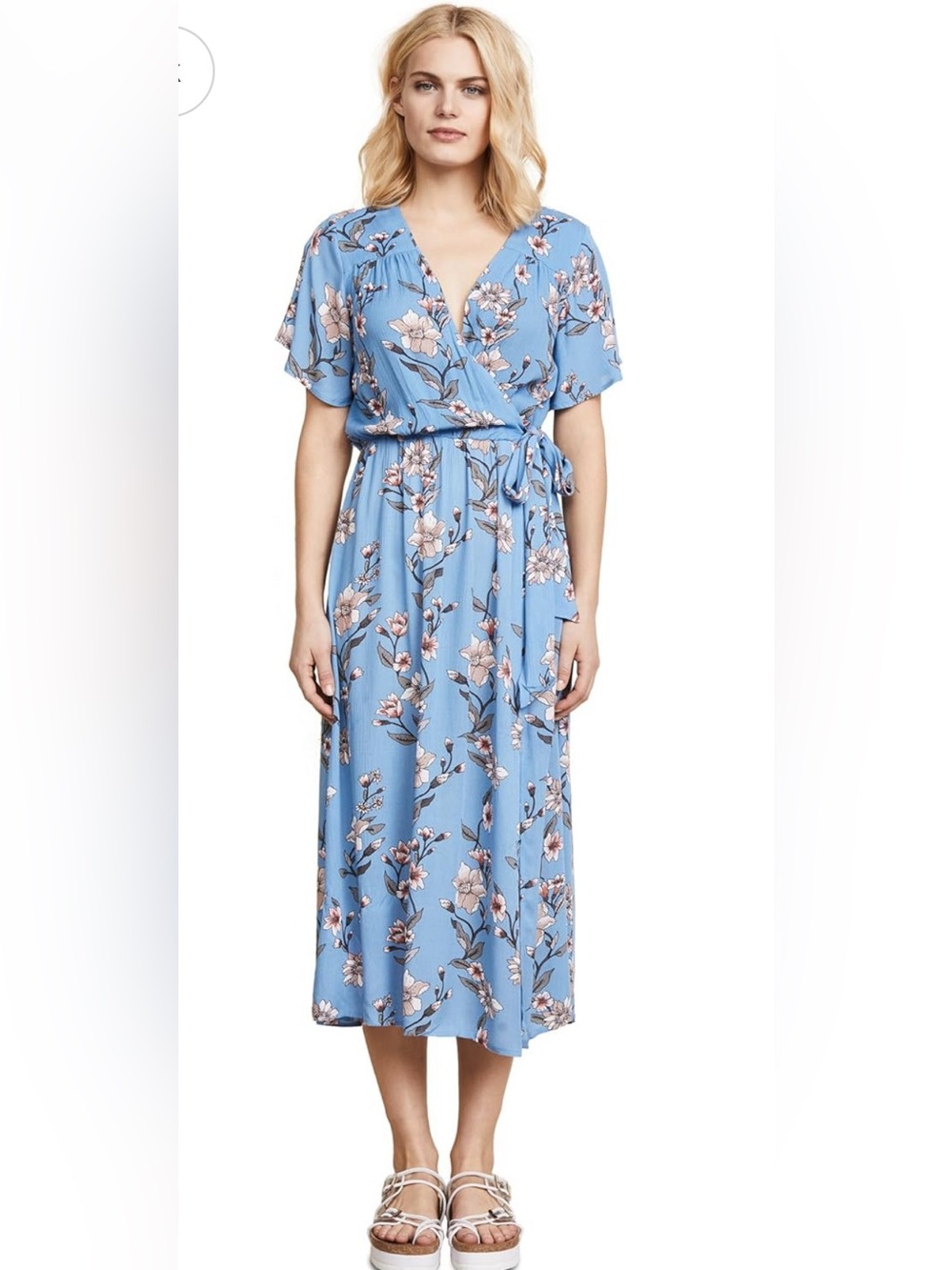 Revolve MINKPINK Somerset Wrap MIDI Dress Blue XS Flowy Floral Casual